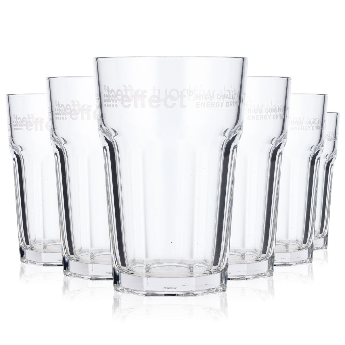 6x Effect Energy Glas 0,3l Gläser Longdrinkglas Weißer Schriftzug
