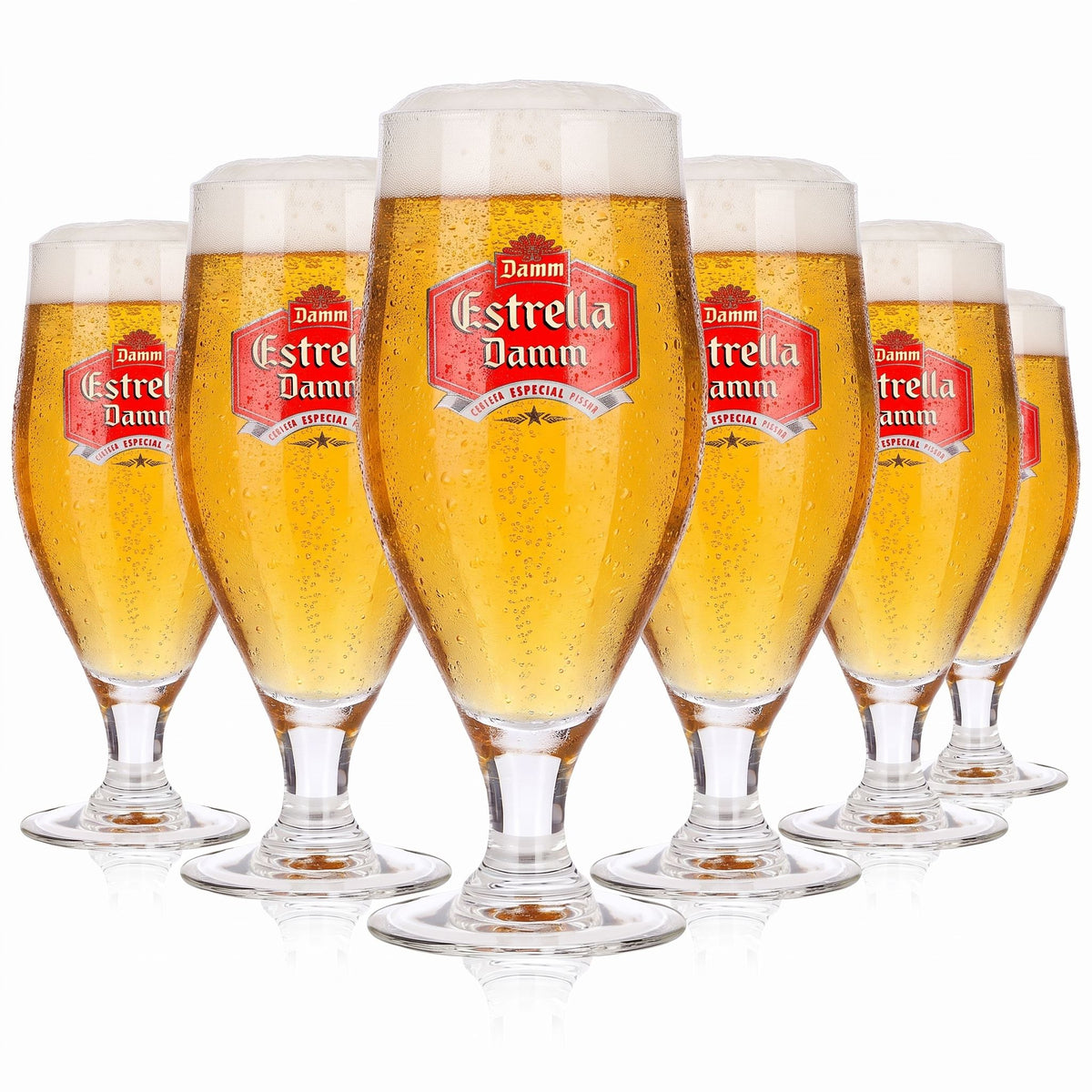 6x Estrella Damm Bier Glas 0,25l Pokal Cerveza Especial Pilsen Rotes Logo