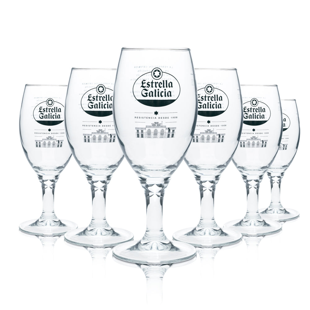 6x Estrella Galicia Bier Glas 0,3l Pokal Tulpe Cerveza Gläser Gastro Spain Taza