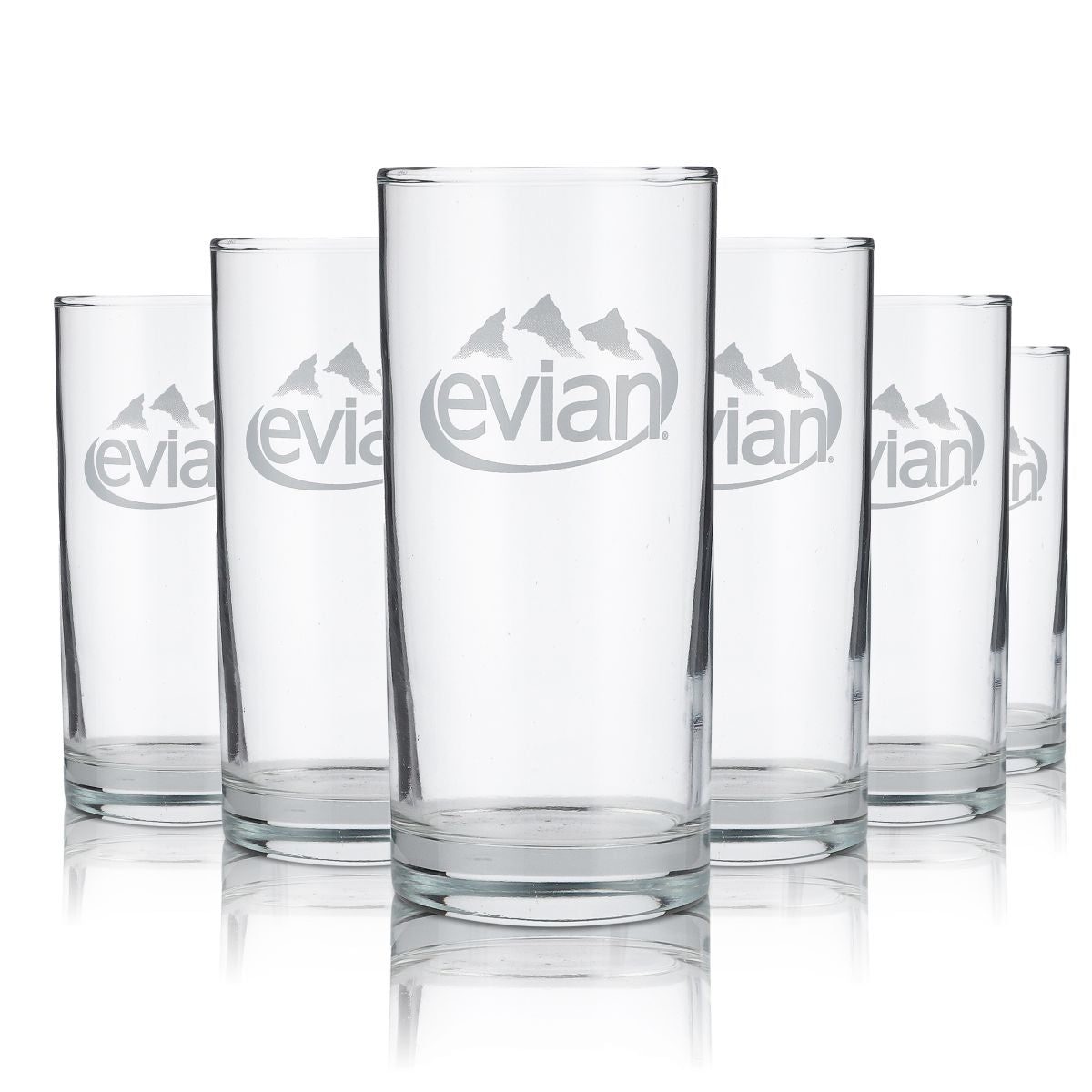 6x Evian Glas 0,3l Mineralwasser Becherglas Trinkglas Sprudel Soda Gläser Set