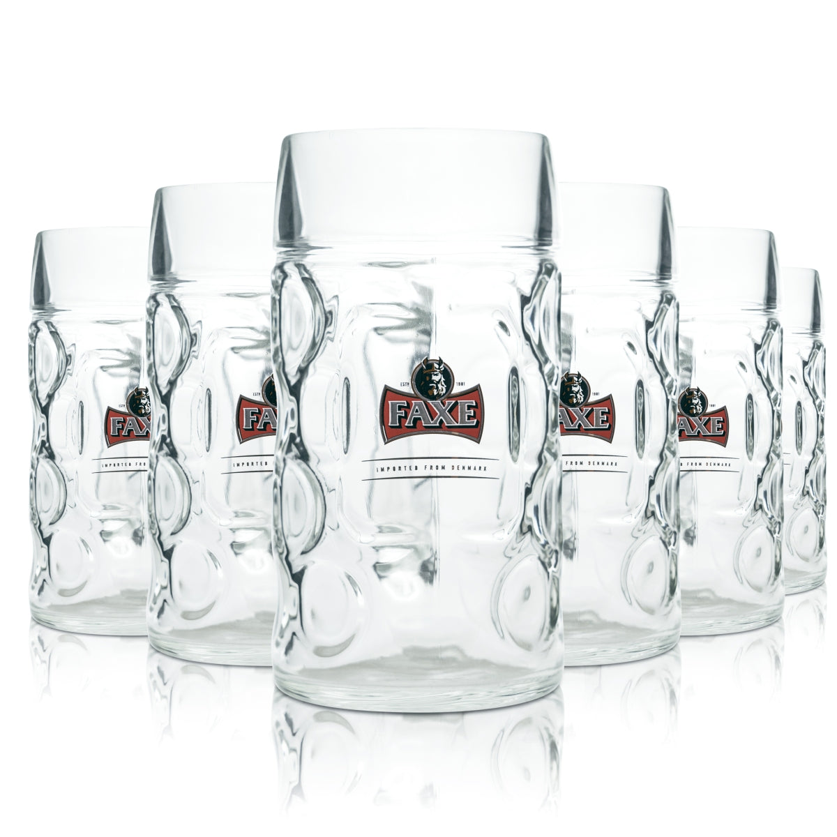 6x Faxe Bier Glas 1l Maßkrug Kontur Gläser Seidel Dänemark Viking Gastro Rot