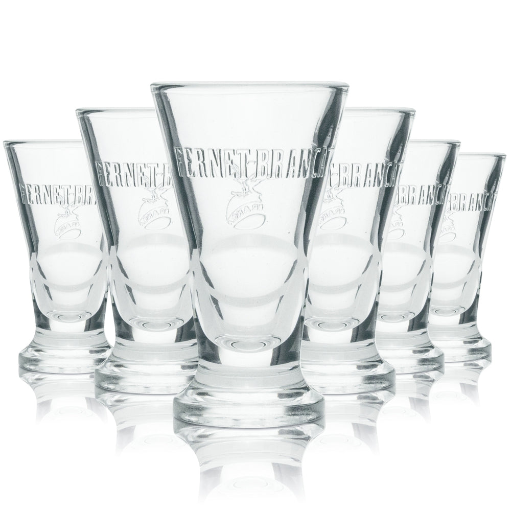 6x Fernet Branca Glas Reliefdesign V-Form Schnapsgläser Shotgläser Likörgläser