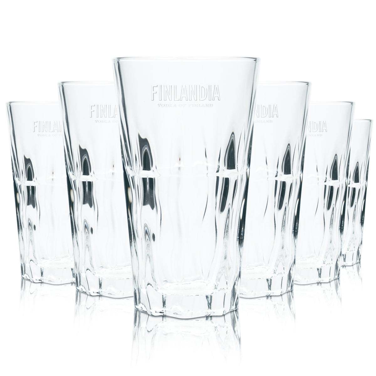 6x Finlandia Vodka Glas 0,25l Longdrink Relief Kontur Gläser Cocktail Schliff