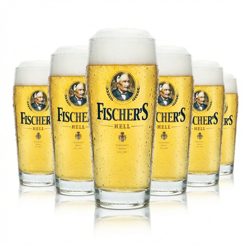 6x Fischers Bier Glas 0,5l Becher Hell Sahm Willi Gläser Pils Pokal Tulpe Beer