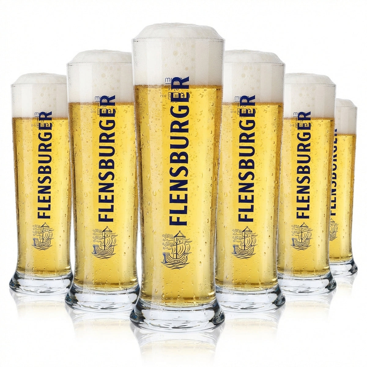 6x Flensburger Bier Glas 0,4l Biergläser Bierglas Becher blau Schrift Vancouver
