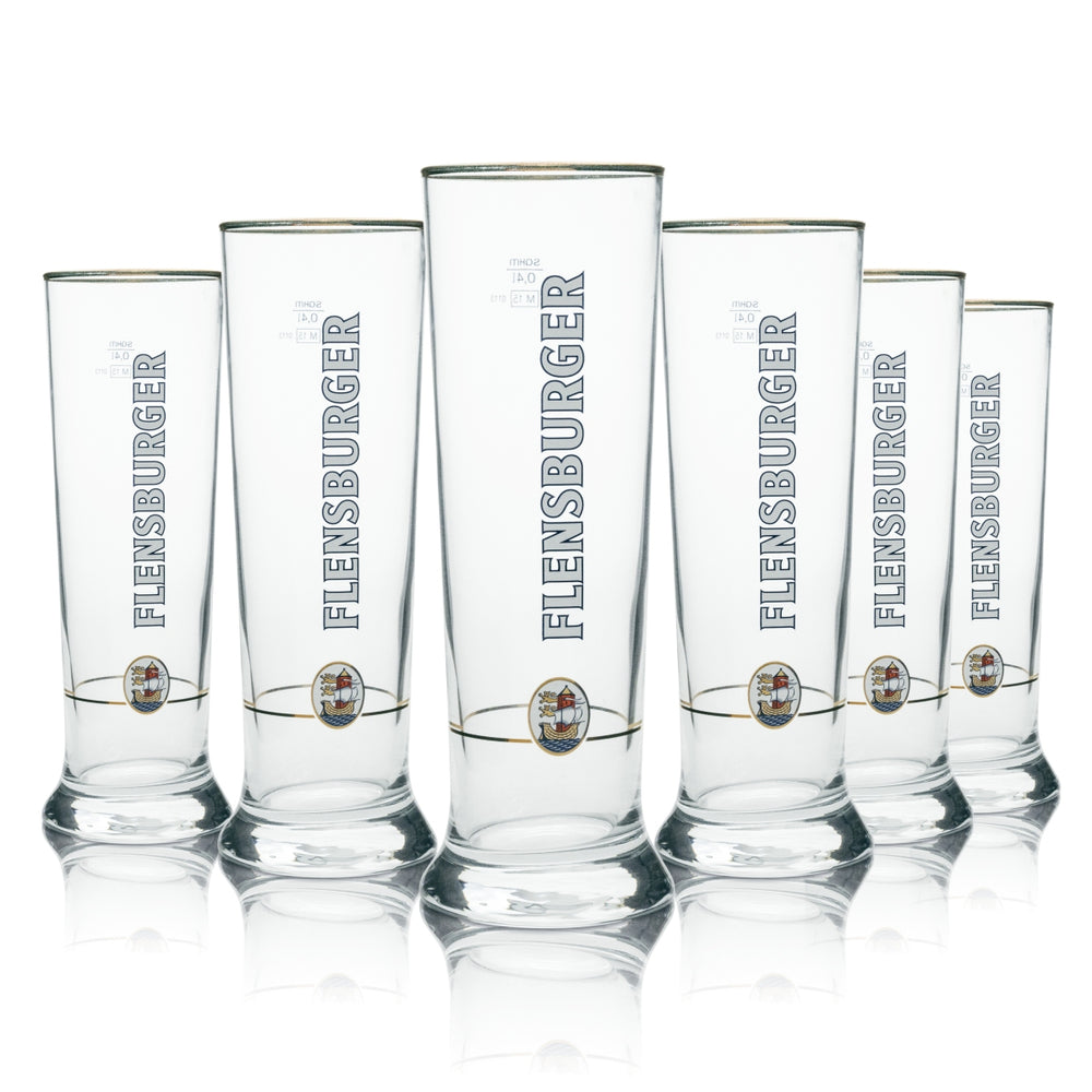 6x Flensburger Bier Glas 0,4l Exclusiv-Tumblers Vancouver Sahm Goldrand