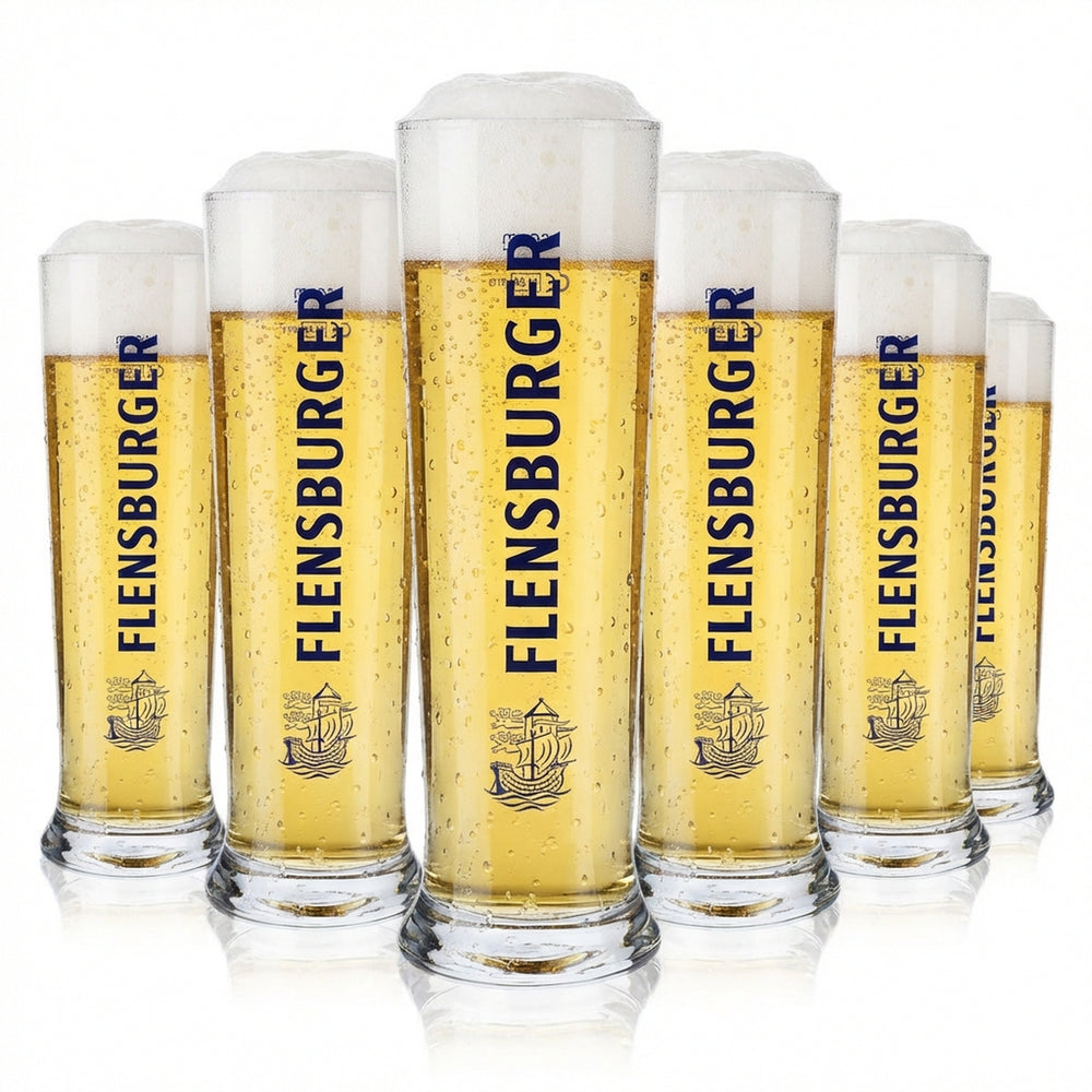 6x Flensburger Bier Glas 0,5l Biergläser Bierglas Becher blau Schrift Vancouver