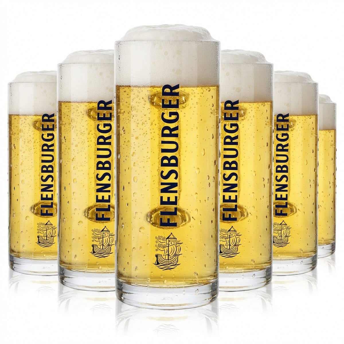 6x Flensburger Bier Glas 0,5l Biergläser Krug Seidel Humpen blaue Schrift
