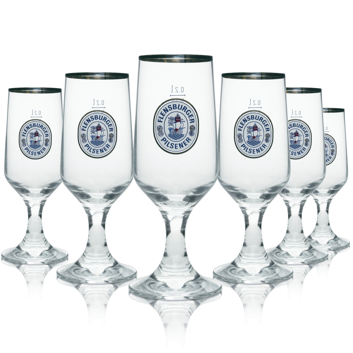 6x Flensburger Bier Glas Pokal mit Goldrand 200ml rastal