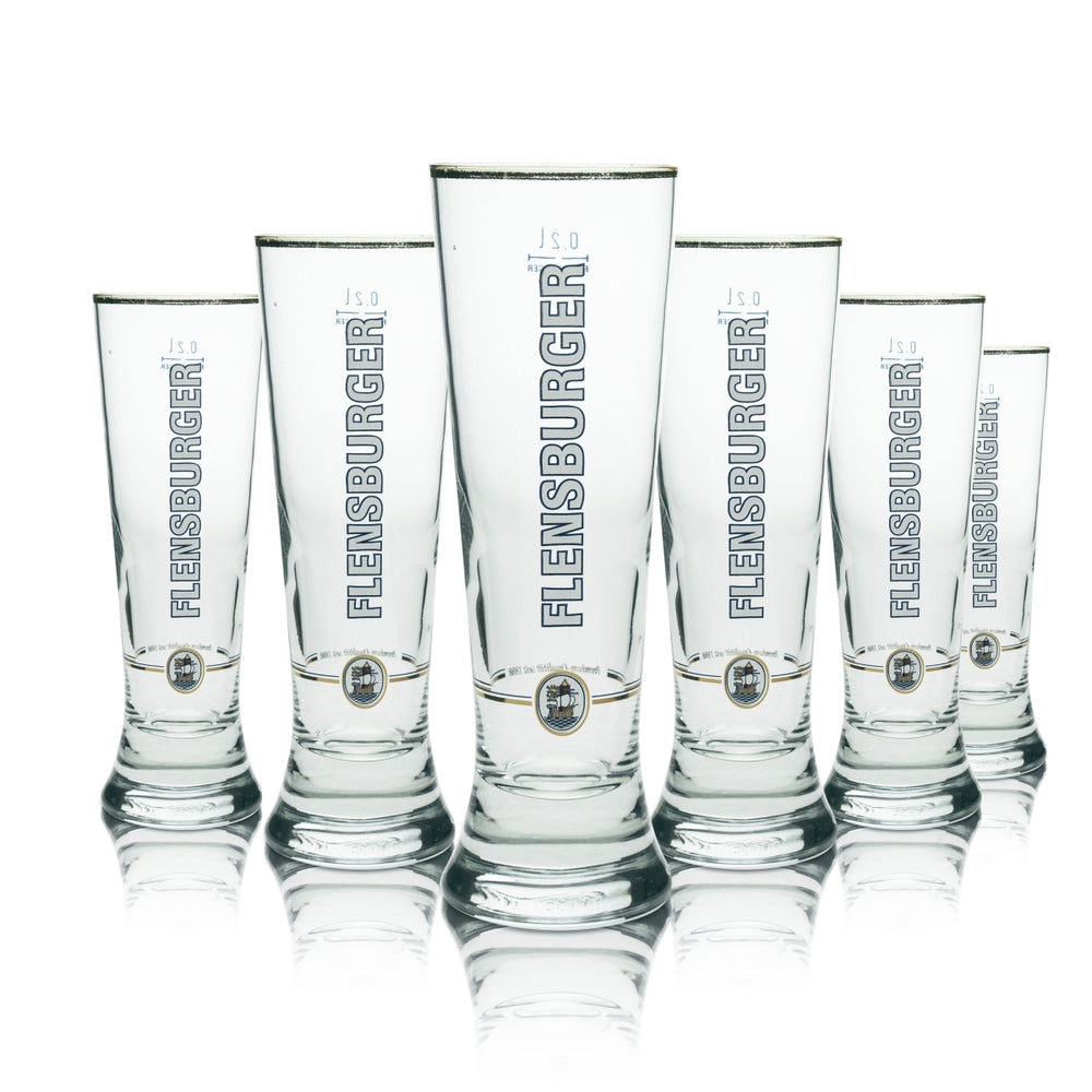 6x Flensburger Bier Glas Tulpe 0,2l Sahm Goldrand