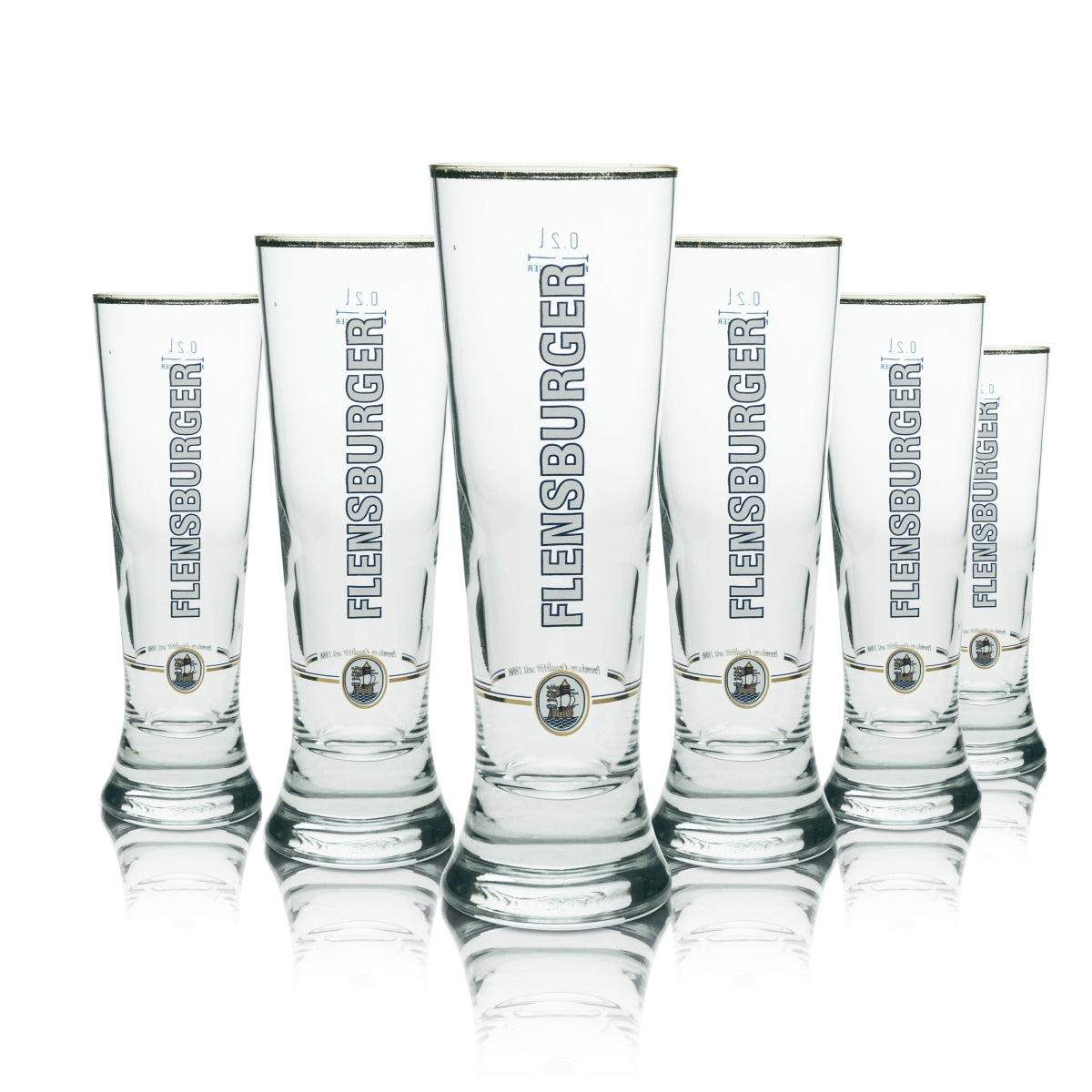6x Flensburger Bier Glas Tulpe 0,2l Sahm Goldrand