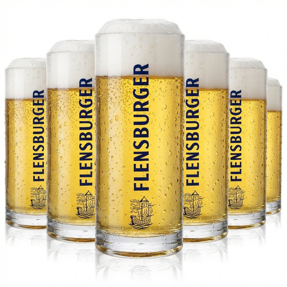 6x Flensburger Bierkrug 0,3l Glas Biergläser Seidel Humpen blaue Schrift