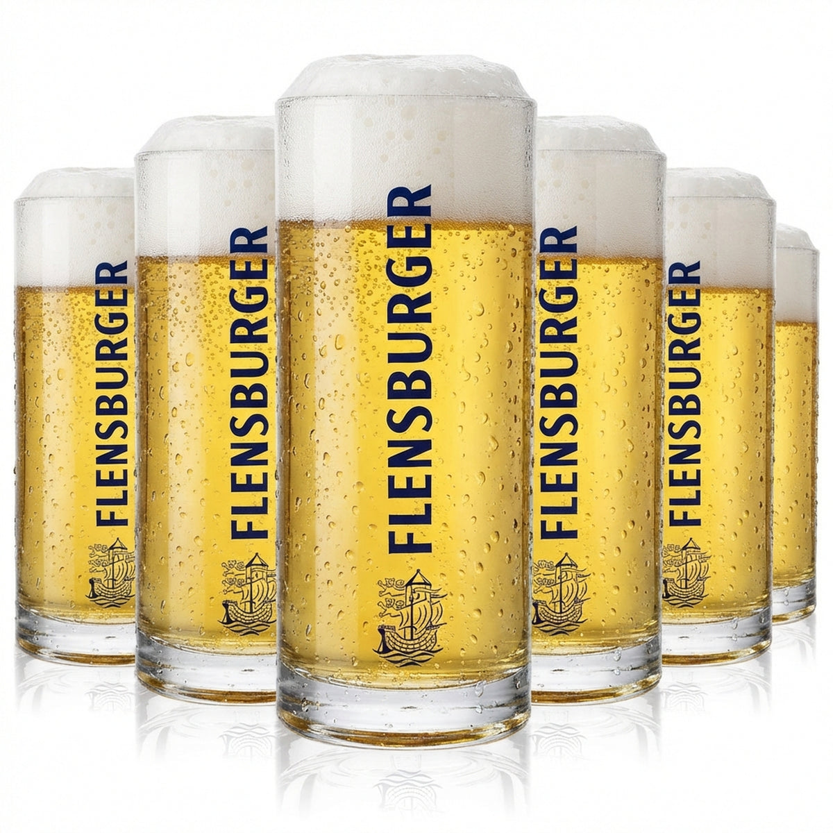 6x Flensburger Bierkrug 0,3l Glas Biergläser Seidel Humpen blaue Schrift