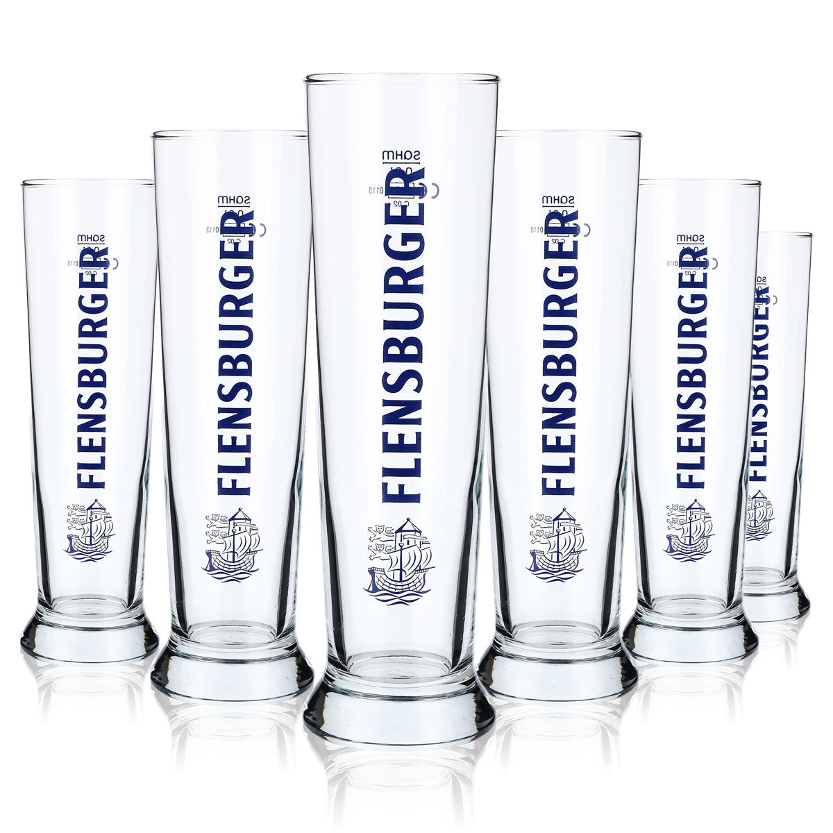 6x Flensburger Glas Bier 0,3l Pokal Schriftzug vertikal Sahm Vancouver