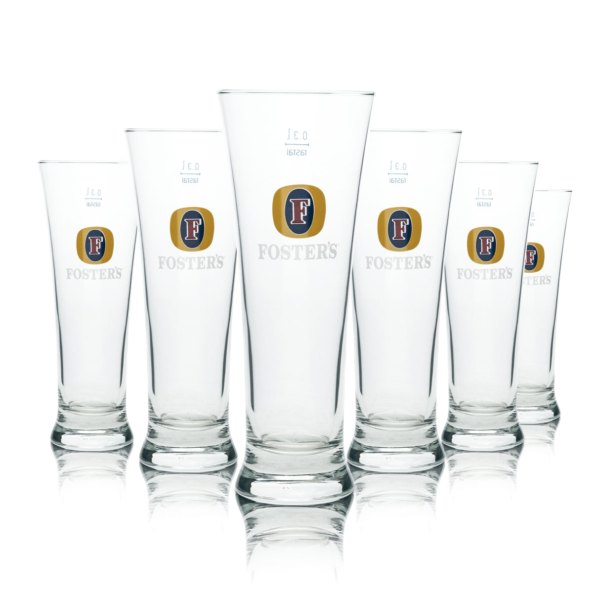 6x Fosters Glas 0,3l Bier Pokal Beer Cup Gläser Australia Gastro Eiche Calibrate