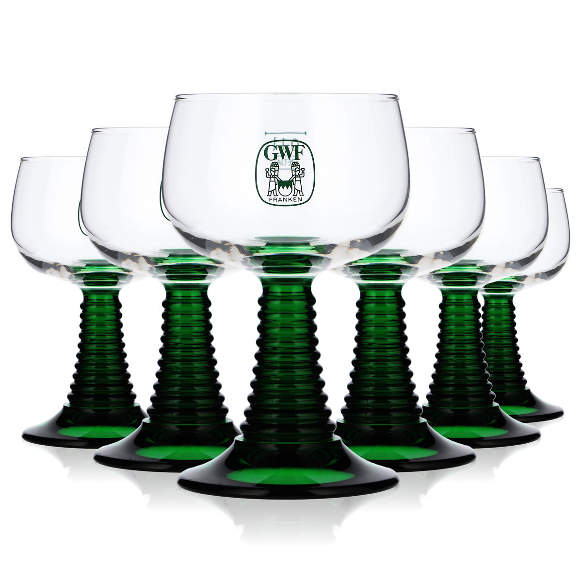 6x Franken Wein Glas Römer 0,1l Winzergenossenschaft Franken grüner Stiel