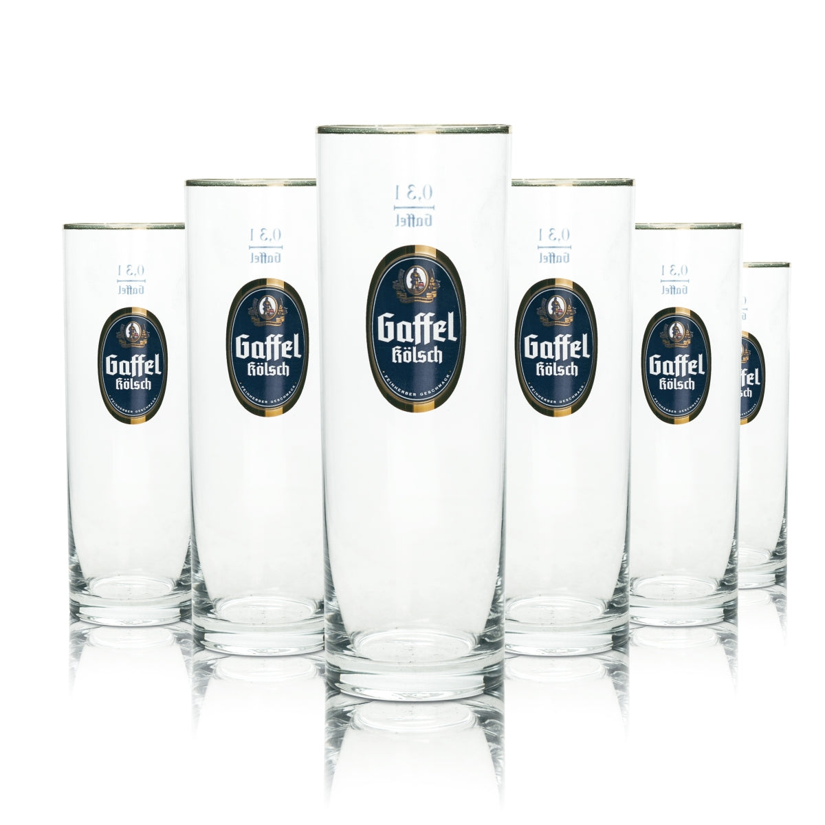 6x Gaffel Bier Glas 0,3l Kölsch Stange Becher Goldrand Gläser Köln Pils Beer Bar