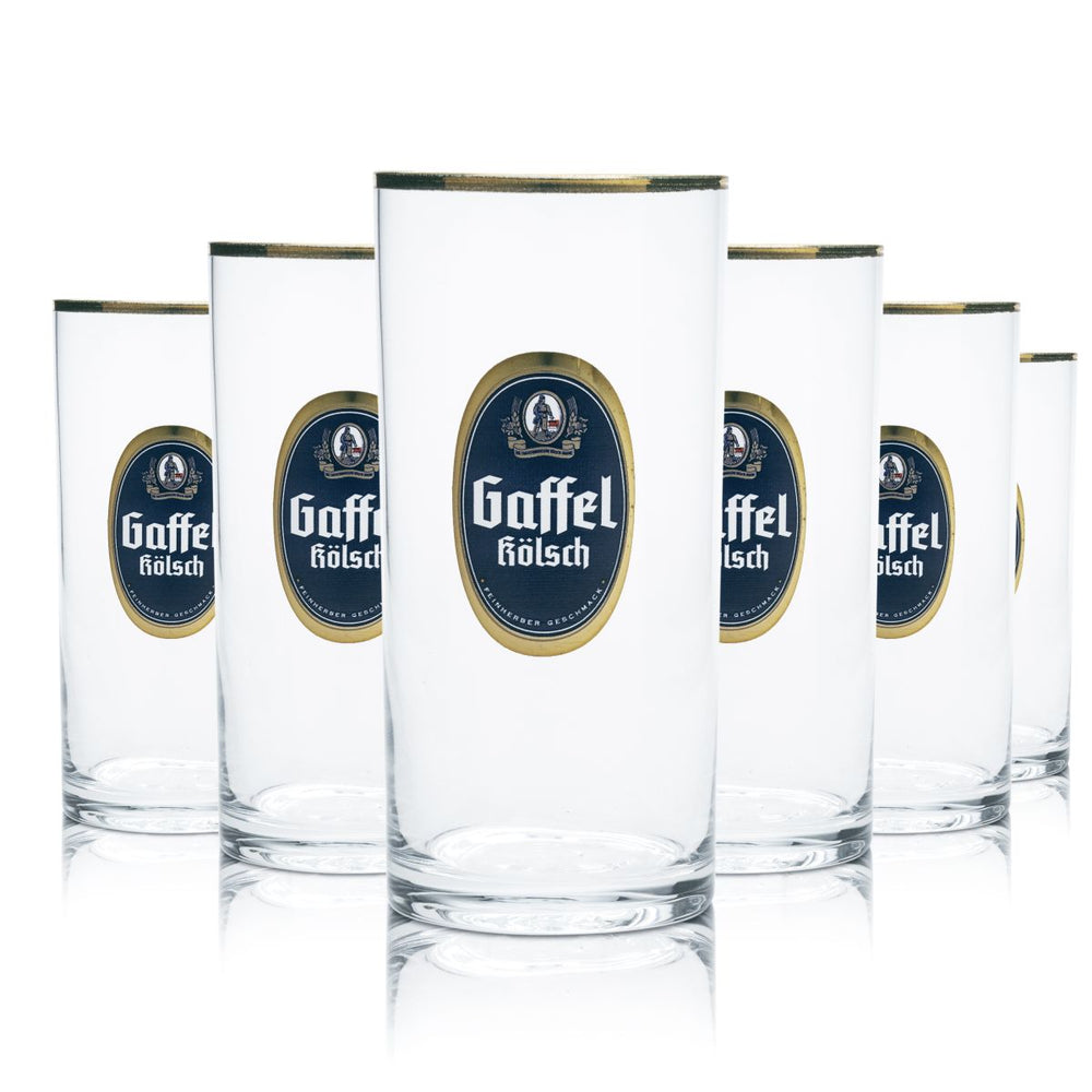 6x Gaffel Kölschglas 0,1l Bierstange Goldrand Gläser Set Brauerei Gastro Eiche