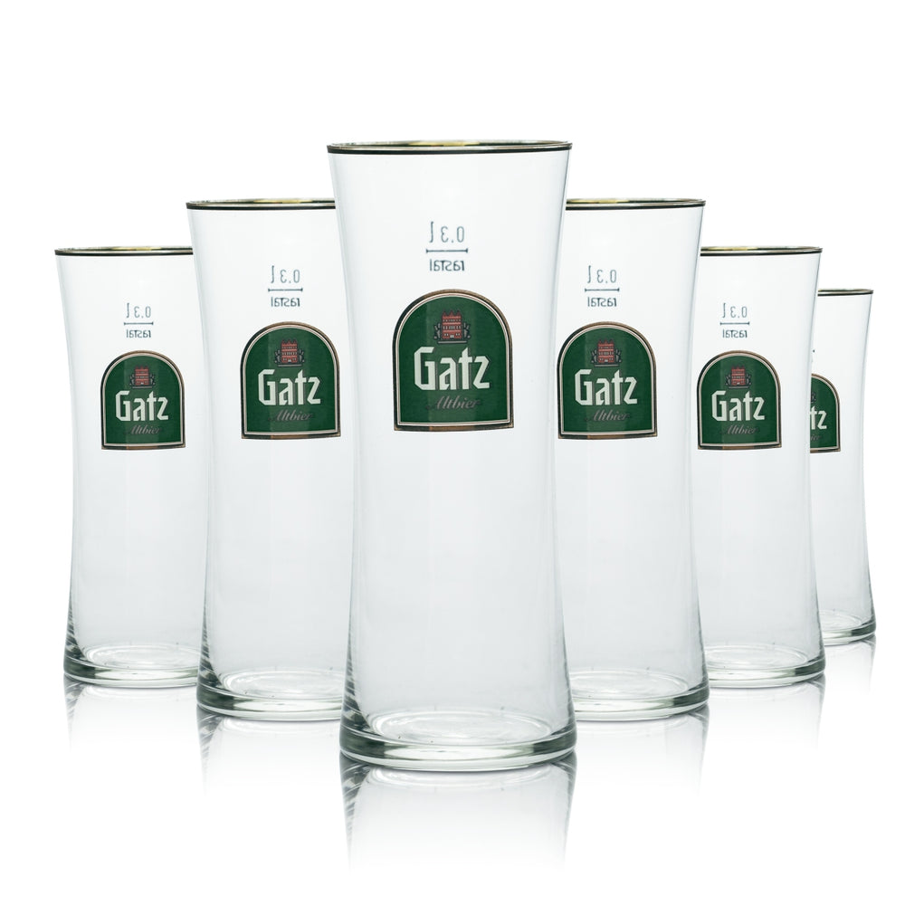 6x Gatz Glas 0,3l Alt Bier Stange Becher Gläser Goldrand Brauerei Gastro Geeicht