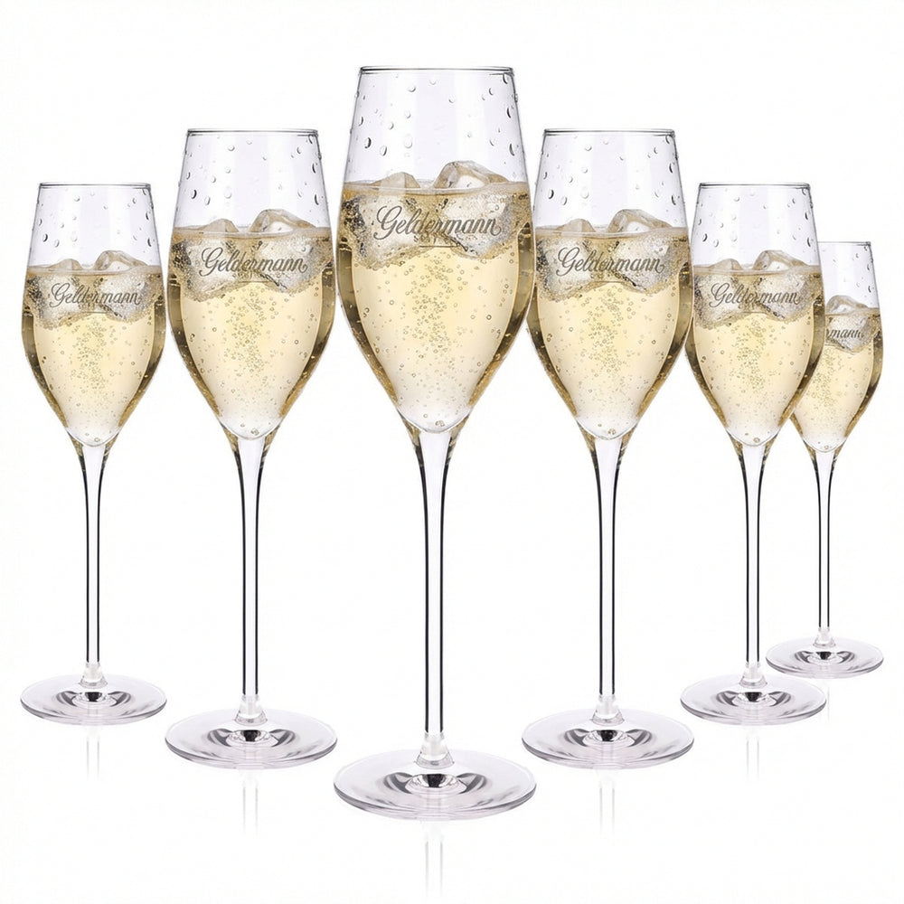 6x Geldermann Sekt Glas Stölzle Sektgläser Flöte Eichung auf 0,1l Füllmenge 0,265l langer Stiel