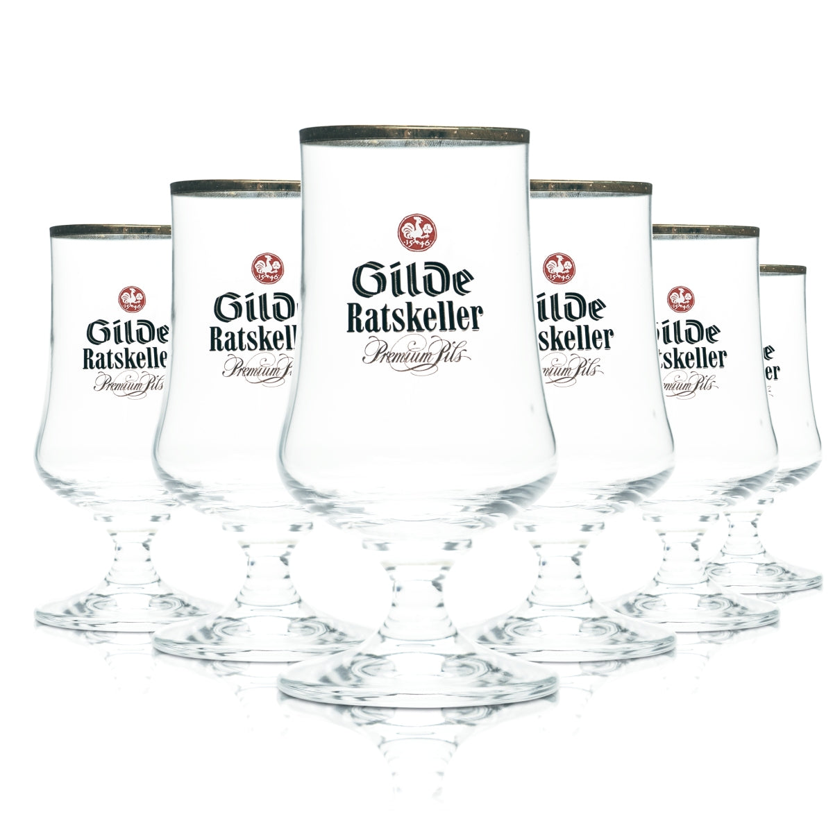 6x Gilden Pilsener Bier Glas 0,2l Pokal Tulpe Ratskeller Pils Goldrand Gläser