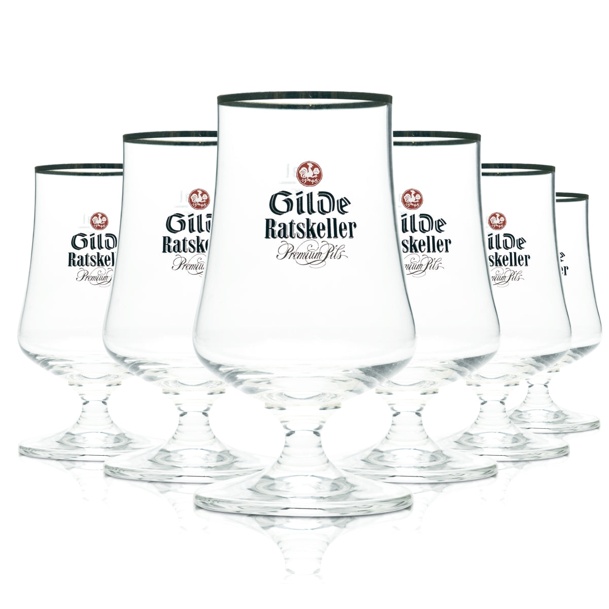 6x Gilden Pilsener Bier Glas 0,3l Pokal Tulpe Kelch Goldrand Gläser Ratskeller
