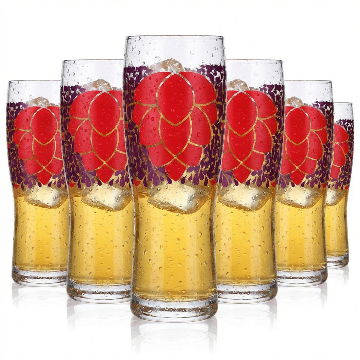 6x Glas 0,5l Biergläser Longdrinkglas farbig Becher Lila Motiv Blume Logo