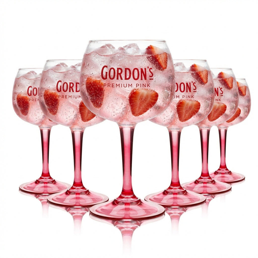 6x Gordons Glas 0,45l Pinke Ballongläser Gin Tonic Cocktail Aperitif Gläser
