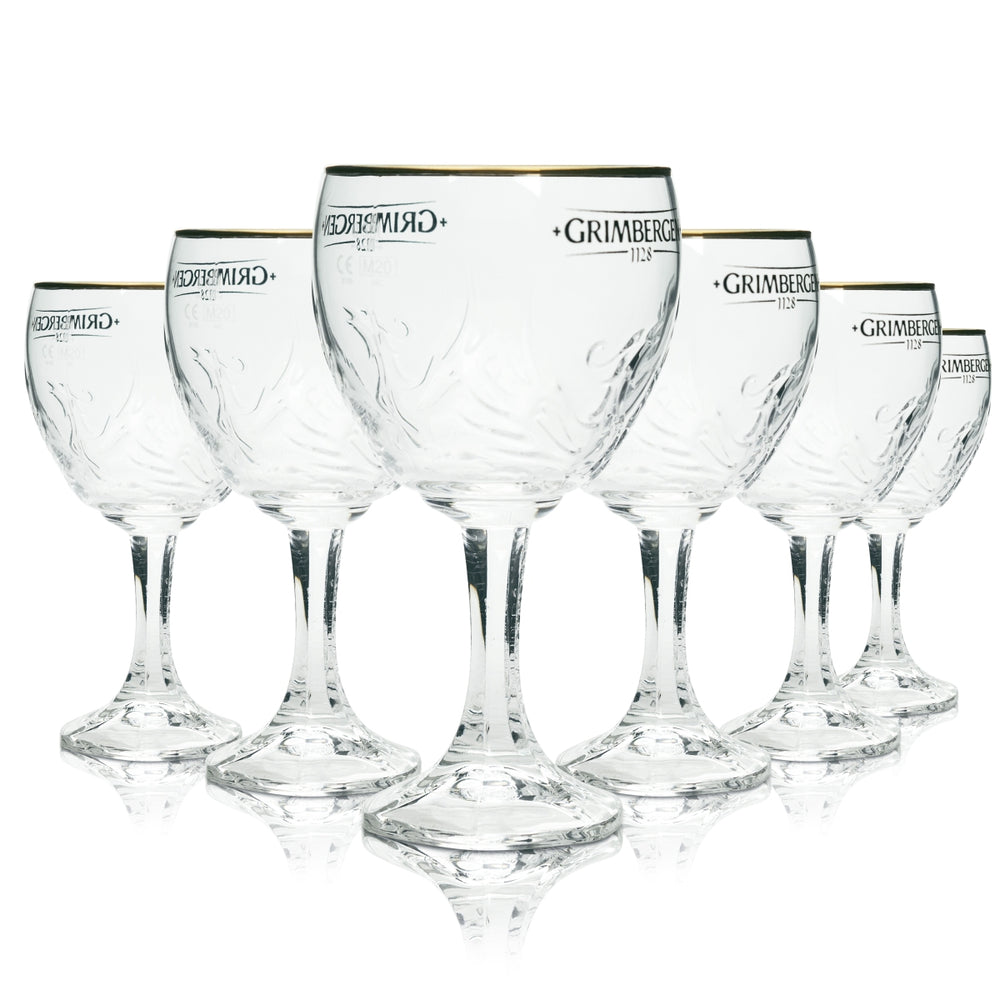 6x Grimbergen Glas 0,33l Pokal Kelch Phoenix Kontur Goldrand Gläser Gastro Beer