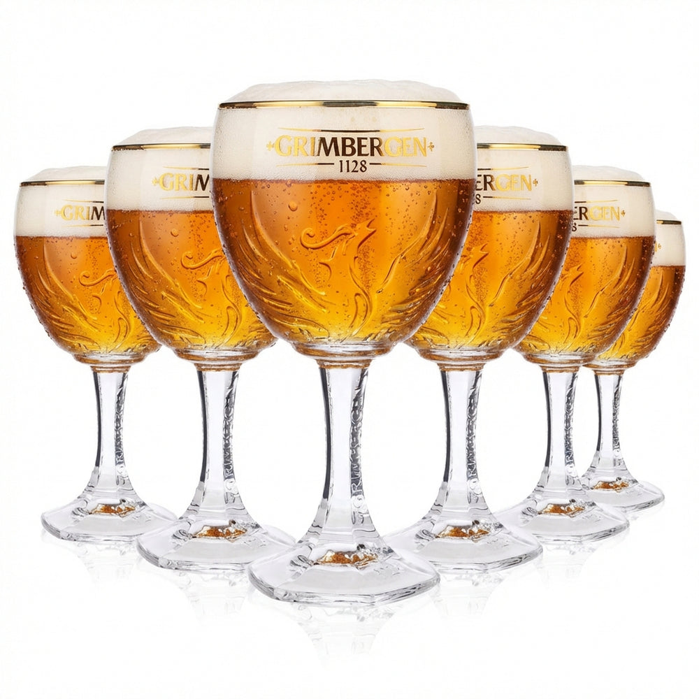 6x Grimbergen Glas 0,5l Pokal Kelch Phoenix Kontur Goldrand Gläser Gastro Beer