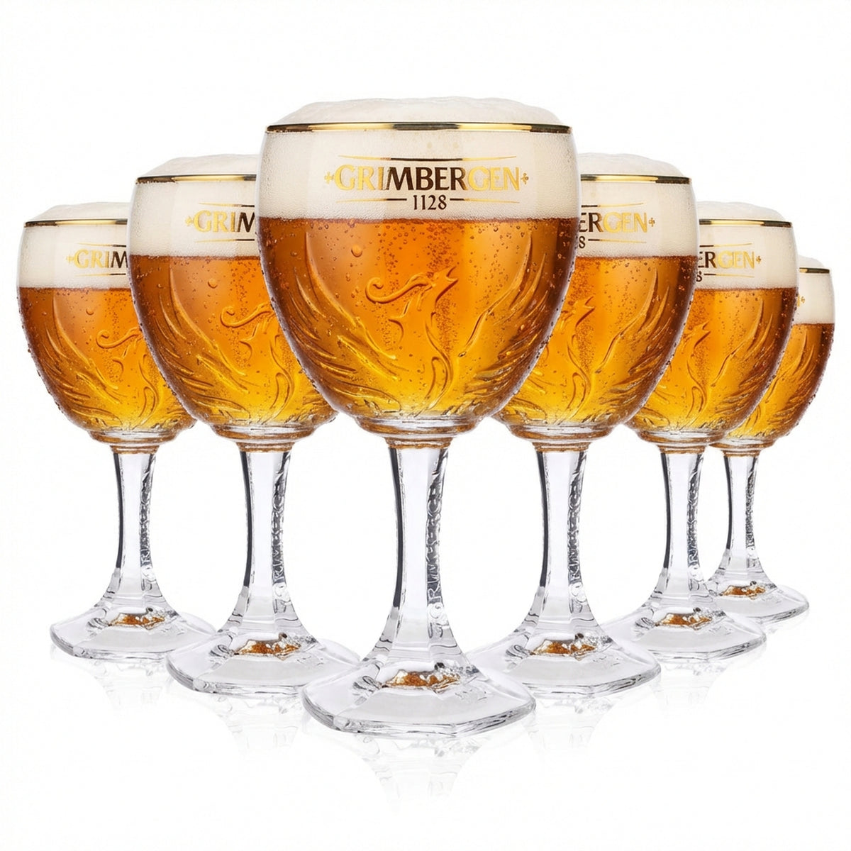6x Grimbergen Glas 0,5l Pokal Kelch Phoenix Kontur Goldrand Gläser Gastro Beer