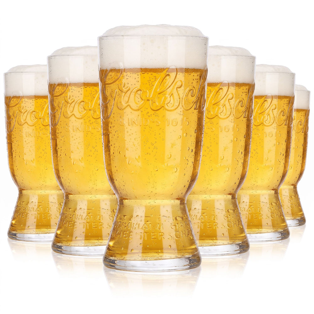 6x Grolsch Bier Glas 0,25l Becher Relief Logo waagerecht