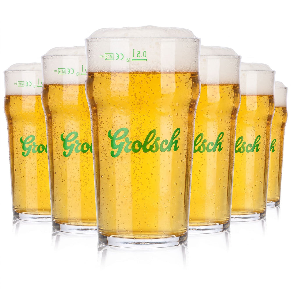 6x Grolsch Bier Glas 0,5l Becher Konturglas grünes Logo Rastal