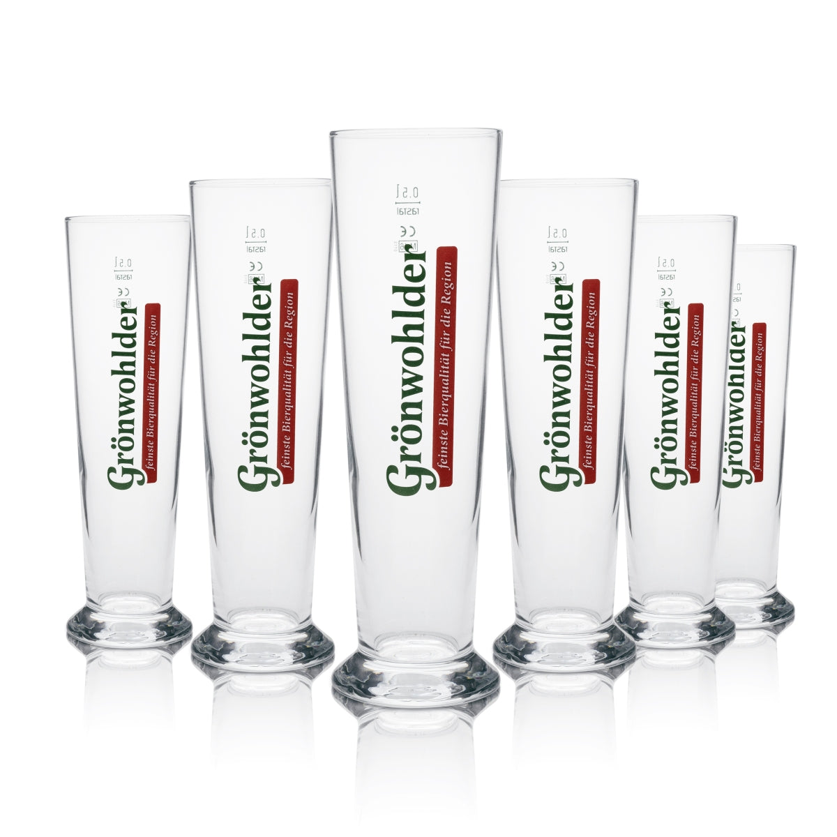 6x Grünwohlder Bier Glas 0,5l Tulpe grüne Schrift Rastal