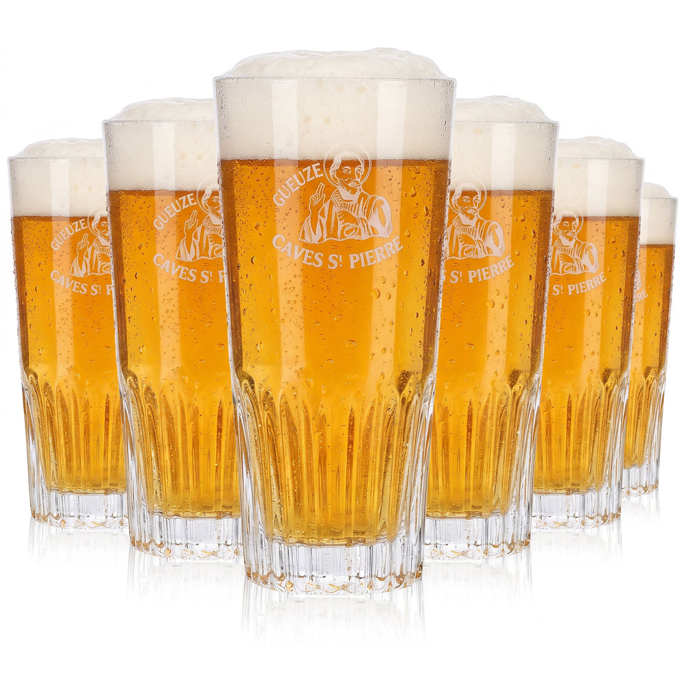 6x Gueuze Bier Glas 0,43l Becher Caves St Pierre Relief Bierglas (6er Set)