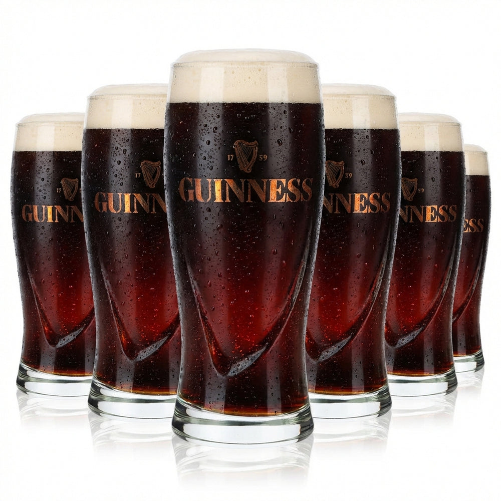6x Guinness Bier Bierglas Ideal Becher Gläser 0,4l Gold eingeätztes Logo