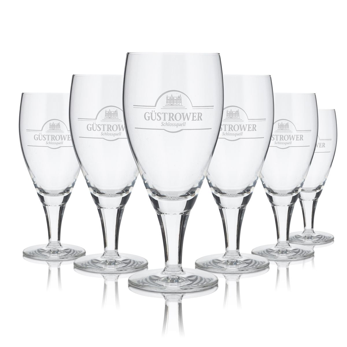 6x Güstrower Schlossquell Glas 0,2l Mineralwasser Stielglas Kelch Gläser Set