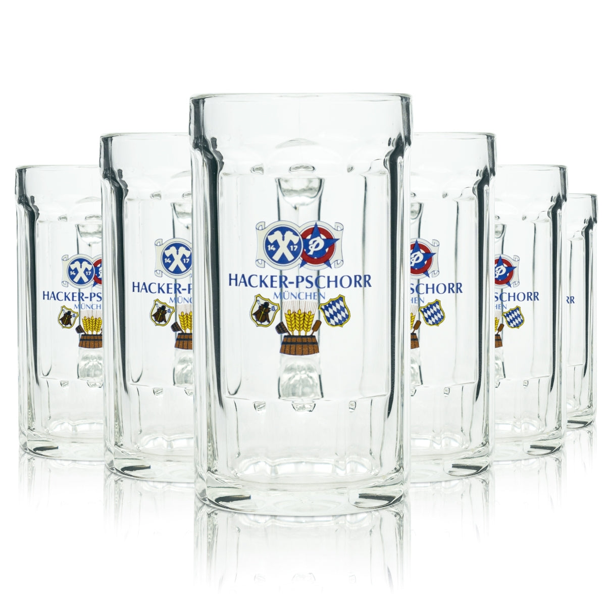 6x Hacker Pschorr Bier Glas 0,3l Krug Sahm Seidel Henkel Gläser Humpen Krüge Bar