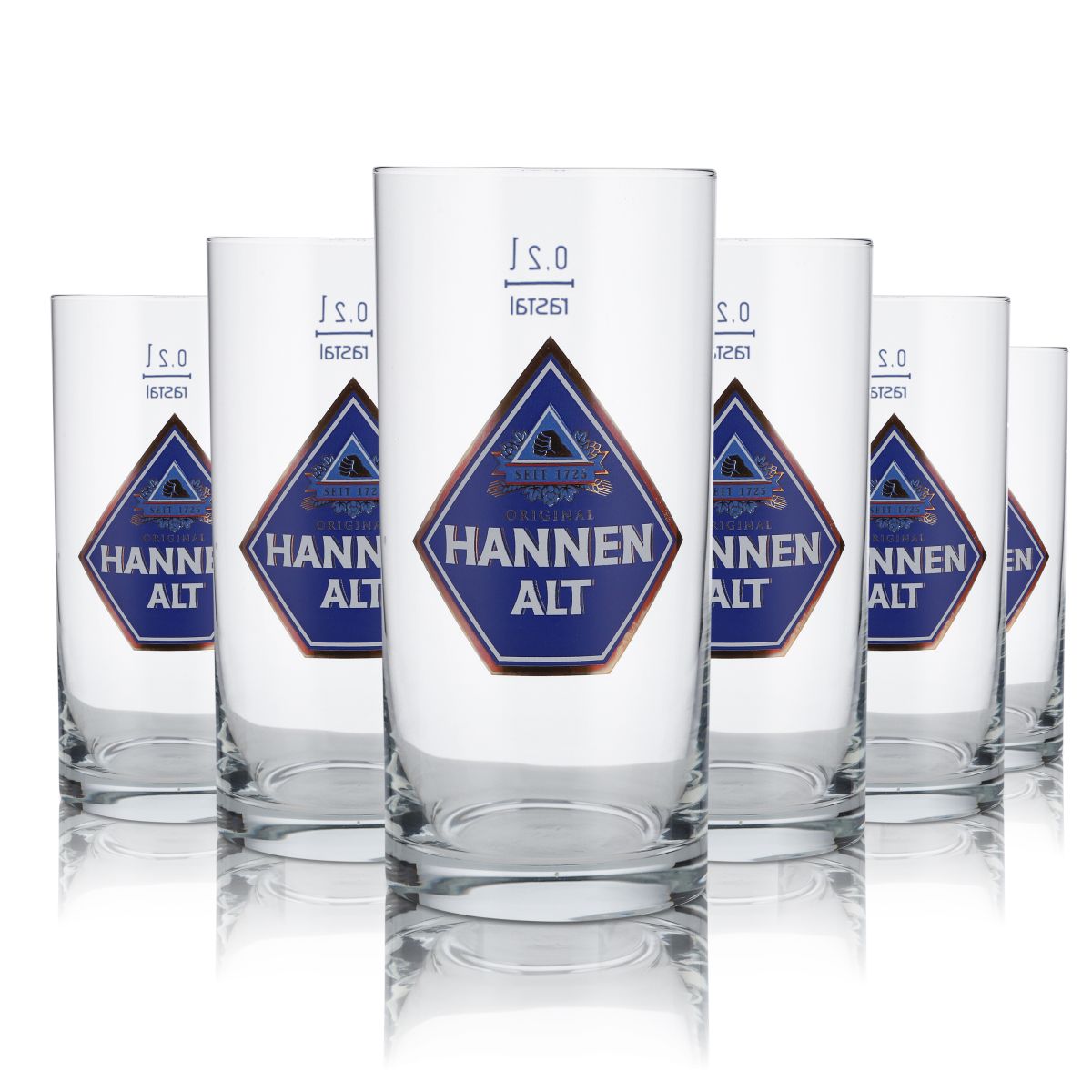 6x Hannen Glas 0,2l Alt Bier Becher Stange Gläser Set Brauerei Gastro Kneipe