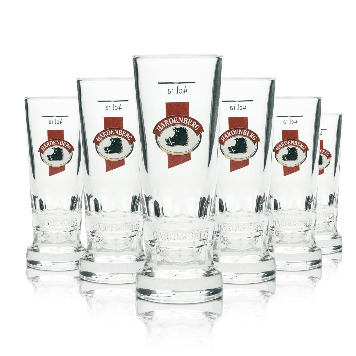 6x Hardenberg Schnaps Glas Shot länglich rotes Logo 4cl Rastal