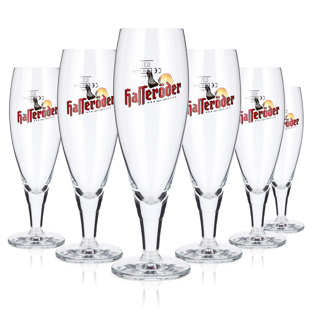 6x Hasseröder Bier Glas 0,3l Pokal goldener Hahn Ritzenhoff Tulpe