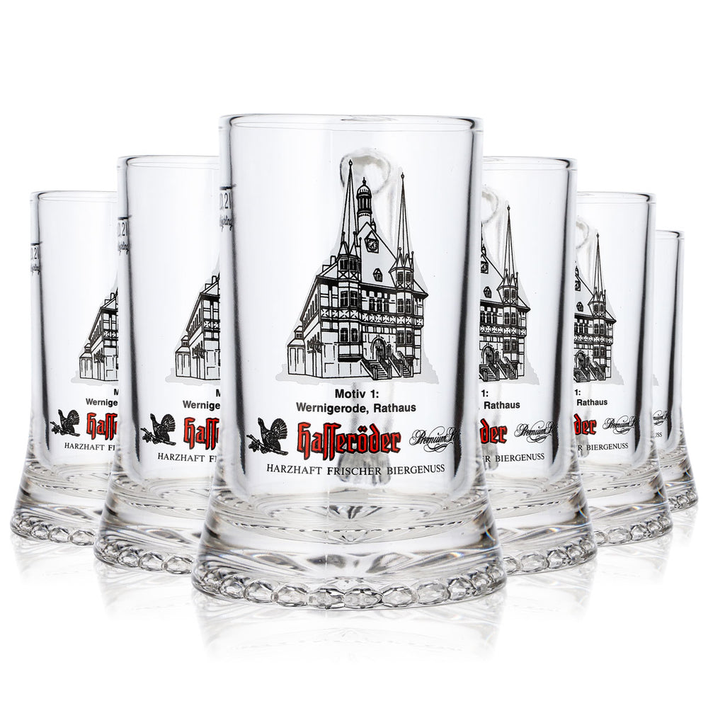 6x Hasseröder Bier Glas Bierkrug 0,2l Motiv 1 Wernigerode Rathaus (6er Set)