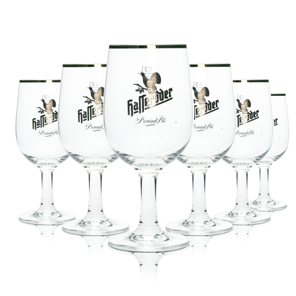 6x Hasseröder Bier Glas Pokal 0,3l Goldrand Ritzelhoff Tulpe Gläser Pils Gastro