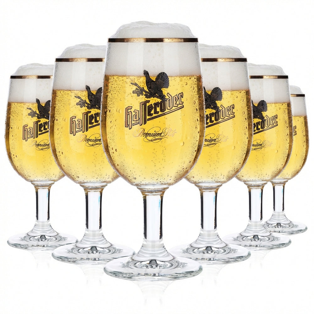 6x Hasseröder Bier Glas Pokalgläser 0,2l Goldrand "Premium Pils" Ritzenhoff