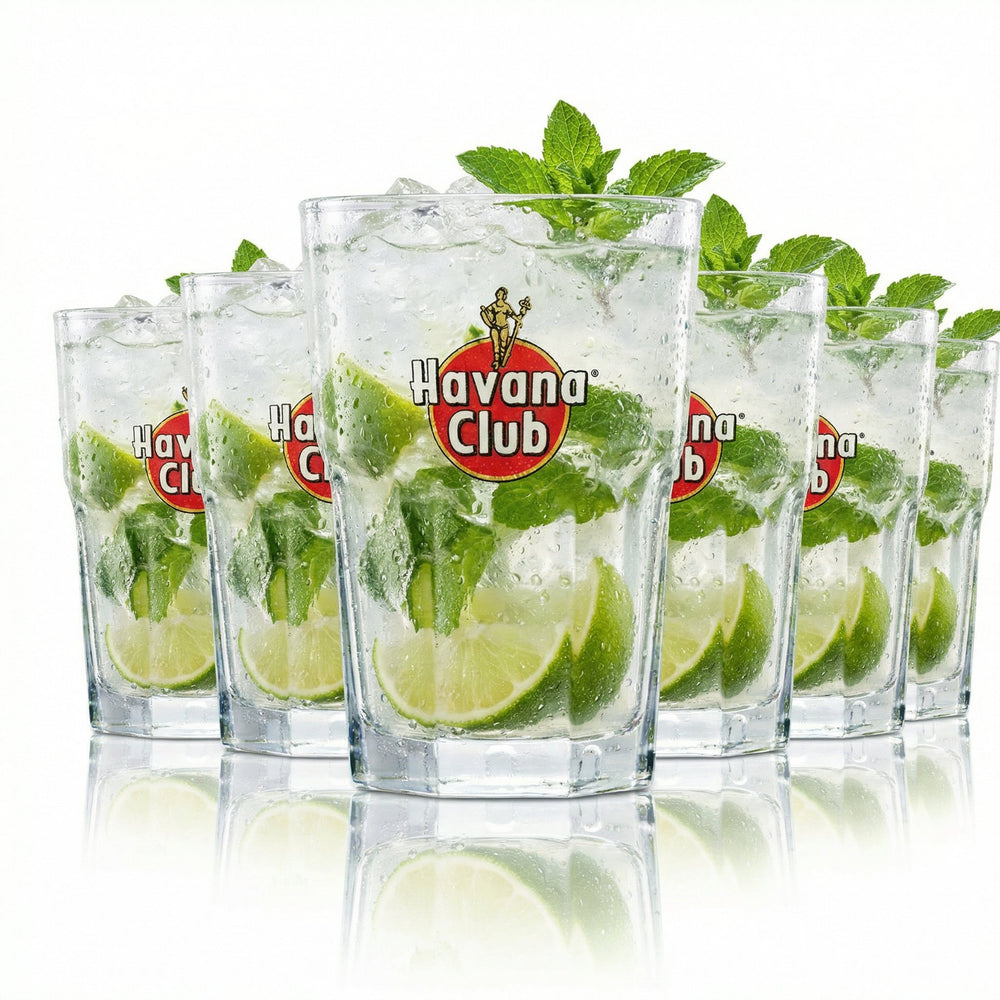 6x Havana Club 0,34 l Longdrinkglas – Cocktail Cuba Libre Set mit Eichstrich