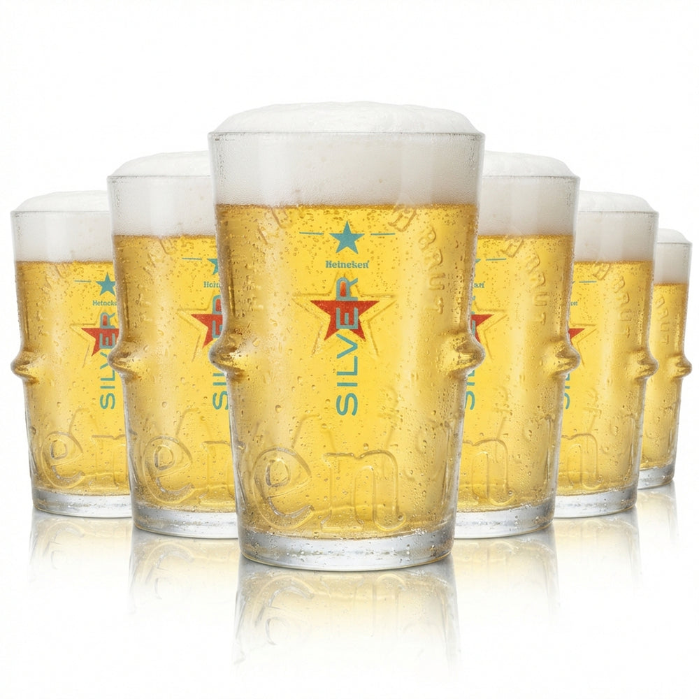 6x Heineken Bier Glas 0,25l Becher Pokal Silver Gläser Gastro Bar Kneipe Pint