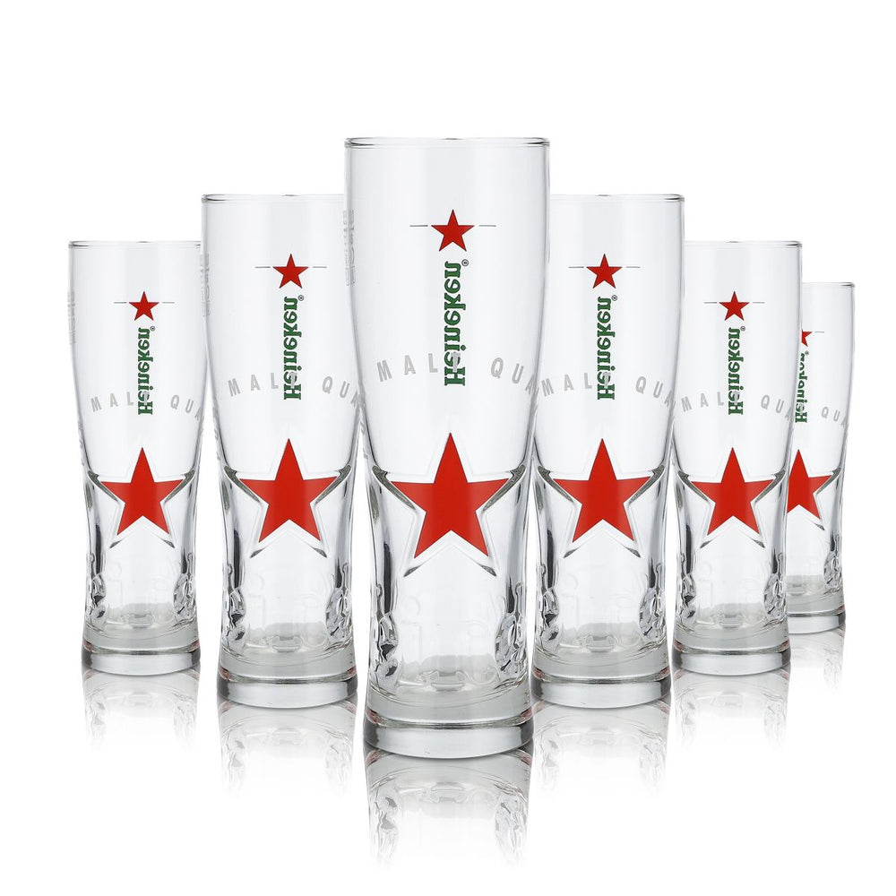 6x Heineken Glas 0,25l Pilsner Pokal Gläser Set Star Glass Roter Stern Brewery