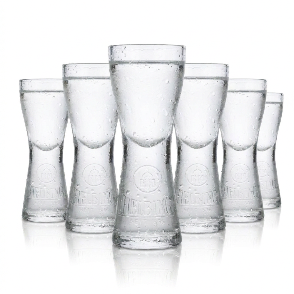 6x Helbing Kümmel Stamper Shotglas Kurzer Schnapsglas Designglas Hamburg