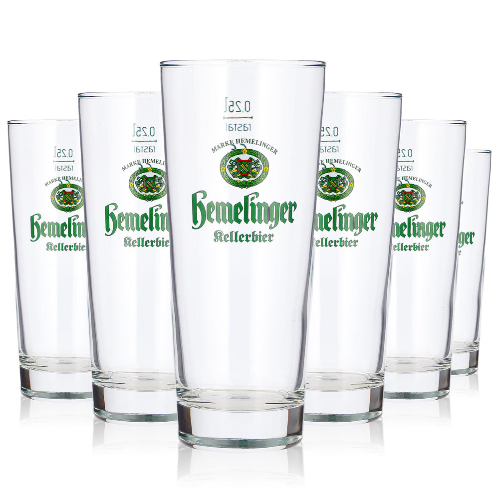 6x Hemelinger Bier Glas 0,25l Longdrink Grünes Logo Rastal Kellerbier (6er Set)