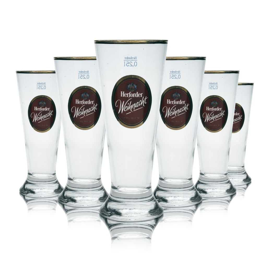 6x Herforder Bierglas 0,25l Pokalgläser Goldrand Weihnachts Sonderedition Gläser